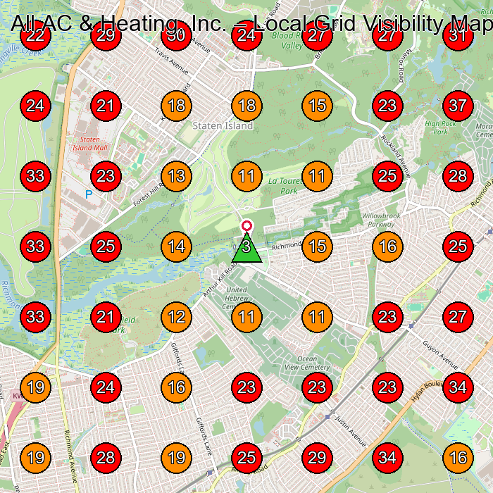All AC & Heating, Inc. GeoGrid visibility map for Hvac Contractor in Staten Island
